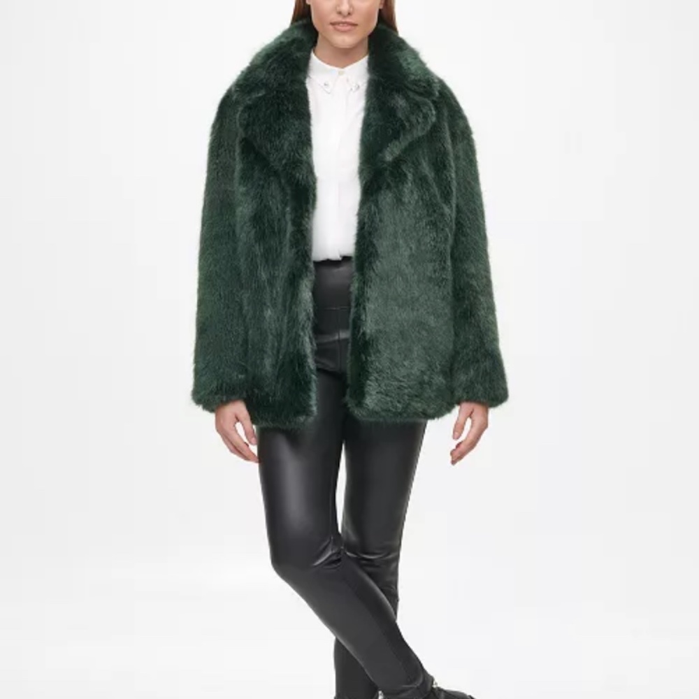 Karl Lagerfeld Green Faux Fur Coat